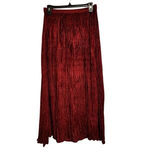 Choices Crushed Velvet Skirt Red Midi‎ Elastic Waist Boho Festival S